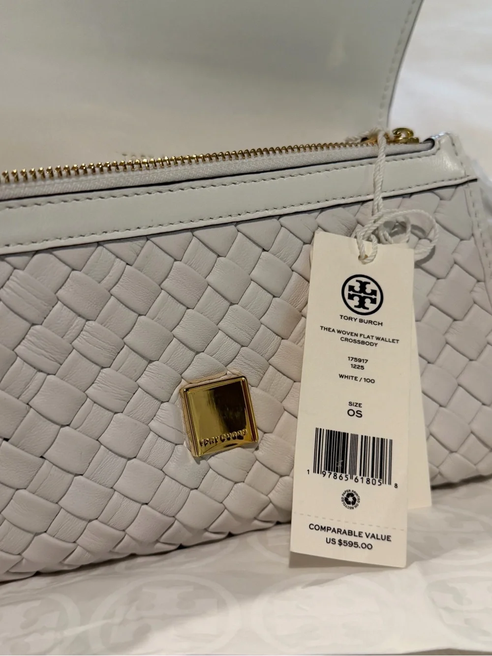 Tory Burch White Woven Leather Crossbody Thea purse clutch